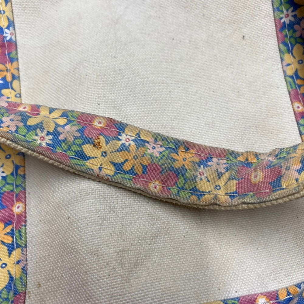 LL Bean Boat and Tote Canvas Bag Floral Print Trim Zip Top Cream Multi Large - Picture 8 of 10